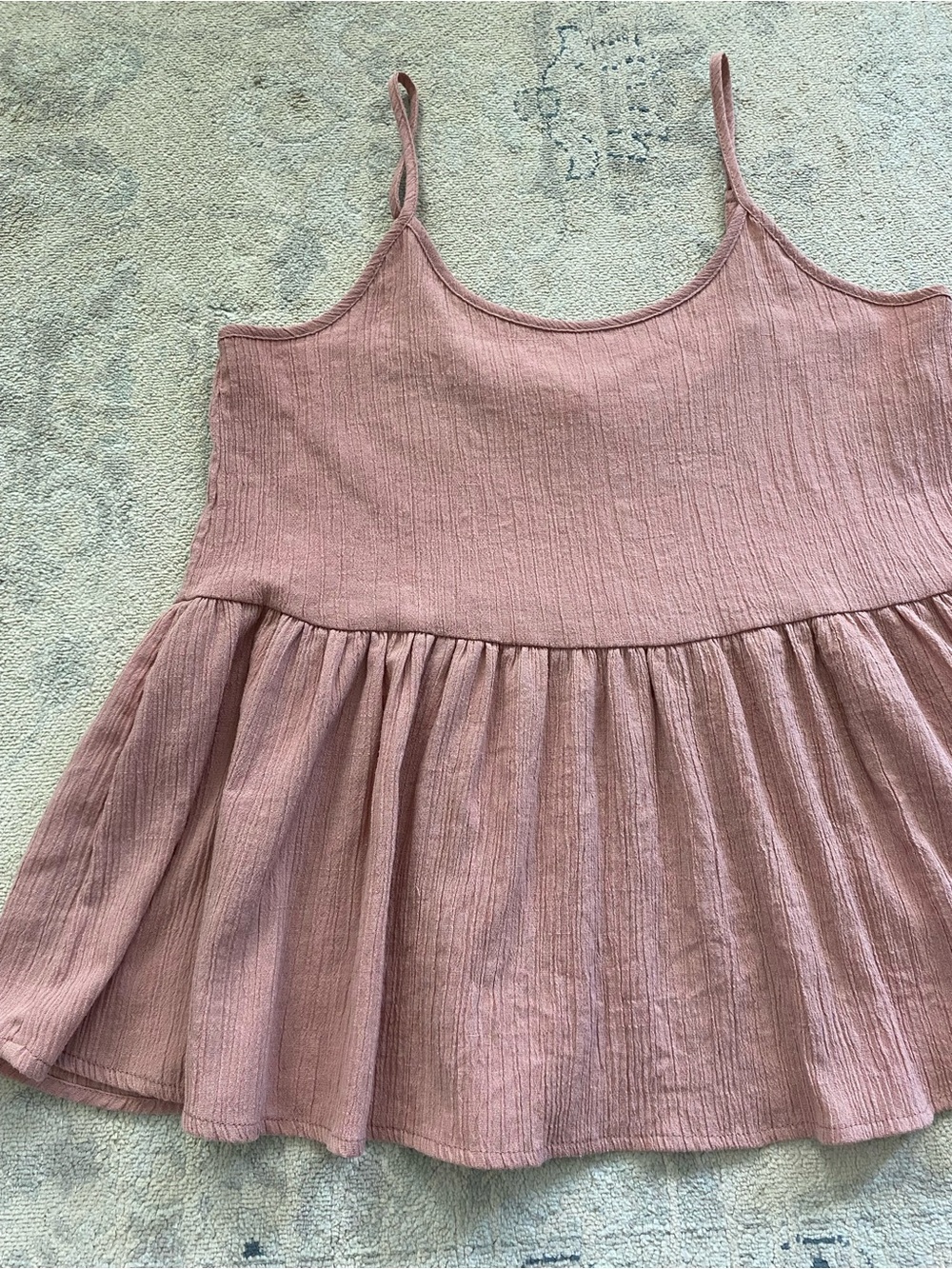 Mo:Vint 100% Cotton Peplum Babydoll Cami Tank Top Crinkle Textured Mauve Small
